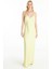 V Yaka Düz Sarı Uzun Kadın Elbise TBWRDR1018 1