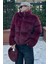 Bordo Dik Yaka Kadın Kürklü Mont MG2259 2