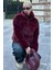 Bordo Dik Yaka Kadın Kürklü Mont MG2259 3