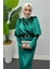 Çapraz Kesim Kemerli Kadife Tesettür Abiye- Zümrüt 2