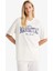 Oversize Geniş Kalıp Bisiklet Yaka Baskılı Kısa Kollu Tişört 11