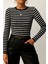 Kadın Fitilli %100 Pamuklu Bisiklet Yaka Çizgili Örme Kaşkorse Uzun Kol Crop Bluz 1