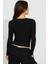 Kadın V Yaka Fitilli Kaşkorse Crop Uzun Kollu Bluz 2