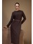 Regular Fit Bisiklet Yaka Uzun Kollu Kemerli Maxi Elbise G1885AX25WN 6