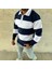 Erkek Polo Yaka Uzun Kollu Çizgili Sweatshirt Trend Rugby Stil 4