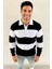 Erkek Polo Yaka Uzun Kollu Çizgili Sweatshirt Trend Rugby Stil 1