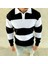 Erkek Polo Yaka Uzun Kollu Çizgili Sweatshirt Trend Rugby Stil 3