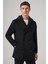Erkek Siyah Yünlü Çıkma Yaka Kapüşonlu Dynamic Fit Kaban 2