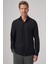 Erkek Siyah Trend Düz Slim Fit Tam Italyan Yaka Gömlek 1