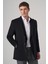 Erkek Siyah Yünlü Düz Dynamic Fit Sivri Yaka Kaban 2