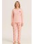 Kadın 0112 Raporlu Interlok Pijama Takımı Somon 1