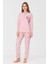 Kadın 0386 Raporlu Interlok Uzun Kol Pijama Takımı Gül Kurusu 1