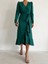 Kadın Yeşil Krep Kumaş Midi Boy Kuşaklı Uzunkol Elbise 6
