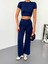 Osy Modal Yumuşak Dokulu Kumaş Kısa Kollu Crop Alt Ispanyol Paça Pantalon Ikili Takım - Lacivert 4