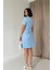 Mavi Kısa Kol Atlas Mini Elbise 4