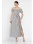 Nrzsnt Madonna Yaka Midi Yırtmaçlı Kuşaklı Keten Elbise Gri (Beden: S) 1