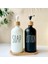 2&apos;li Cam Sıvı Sabunluk ve Losyonluk Seti - Bambu Kapaklı ve Altlıklı - 500ML Siyah & Beyaz Pompalı Şişe - Mutfak ve Için Deterjanlık ve Sabunluk - Modern Şık Tasarım 2