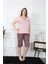 Moda Kadın Büyük Beden Viscon Kapri Pijama Takım Pembe 1