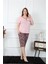 Moda Kadın Büyük Beden Viscon Kapri Pijama Takım Pembe 3