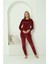Moda Kadın Kadife Bordo Pijama Takım 4