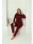 Moda Kadın Kadife Bordo Pijama Takım 5