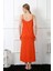 Moda Kadın Ip Askılı Turuncu Uzun Gecelik 4
