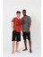 Moda Erkek Genç Garson Boy Kısa Kol Bordo Penye Şortlu Pijama Takımı 1