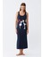 Moda Kadın Kalın Askılı Penye Uzun Lacivert Gecelik 3
