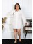 Moda Kadın Büyük Beden Pamuk Dokuma Düğmeli Uzun Kol Ekru Tunik Gecelik 1