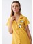 Moda Kadın Pamuk Penye Kısa Kol Düğmeli Sarı Tunik Gecelik 4