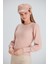 Kadın Balon Uzun Kol Pudra Rengi Spor Şık Triko Bluz 1