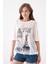 Kadın Bisiklet Yaka Kısa Kol Baskı Detaylı Spor Şık Curve Beli Lastikli Şifon Bluz 2