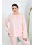 Moda Kadın Büyük Beden Uzun Kol Penye Pijama Takımı Pembe 5