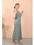 Moda Kadın Kalın Askılı Yırtmaçlı Uzun Mint Yeşili Gecelik 4