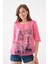 Kadın Bisiklet Yaka Kısa Kol Baskı Detaylı Spor Şık Curve Beli Lastikli Şifon Bluz 5