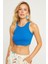 Kadın Bisiklet Yaka Fitilli Pamuk Kalın Askılı Spor Şık Crop Top Büstiyer Bluz 1