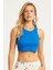 Kadın Bisiklet Yaka Fitilli Pamuk Kalın Askılı Spor Şık Crop Top Büstiyer Bluz 2