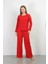 Moda Kadın Bürümcük Kumaş Pijama Takım Kırmızı 1