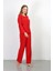 Moda Kadın Bürümcük Kumaş Pijama Takım Kırmızı 3