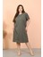 Moda Kadın Büyük Beden Penye Kısa Kol Haki Gecelik 1