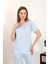 Moda Kadın Kısa Kol Pamuk Penye Pijama Takım Mavi 3