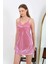 Moda Ip Askılı Micro Kumaş Kısa Parlak Gecelik Ev Giyim Pembe 1