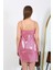 Moda Ip Askılı Micro Kumaş Kısa Parlak Gecelik Ev Giyim Pembe 3