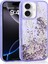 iPhone 16 Uyumlu Kılıf Sıvılı Simli Kelebek Baskılı Şeffaf Arka Yüzey Inc Glis Silikon Kapak-Mor 1