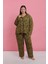 Moda Kadın Büyük Beden Tropikal Yaprak Desenli Düğmeli Pijama Takımı 3