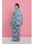 Moda Kadın Büyük Beden Mavi Tropikal Desenli Düğmeli Pijama Takımı 5