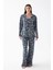 Moda Kadın Lacivert “paris” Yazı Desenli Düğmeli Pamuklu Pijama Takımı 1