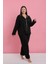 Moda Kadın Büyük Beden Siyah Beyaz Biyeli Desenli Düğmeli Pijama Takımı 4