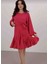 Kadın Fuşya Vatkalı Fırfır Detay Elbise 2