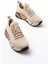 ZRİN-400 Premium Bej Bağcıklı Triko Renkli Taban Kadın Sneaker 1